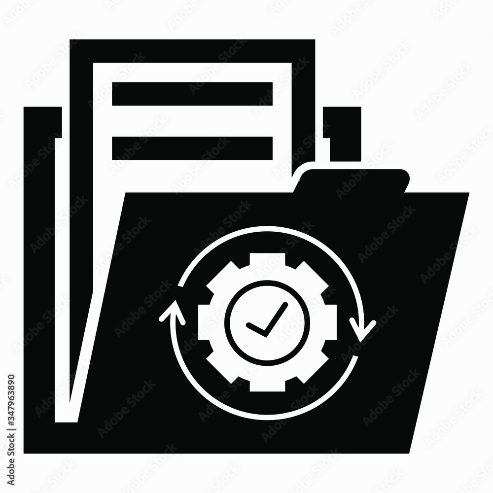 Poster folder and settings icon. system installation. type of folder. configuration. vector icon.