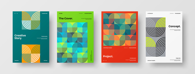 Company identity brochure template collection. Business presentation vector A4 vertical orientation front page mock up set. Corporate report cover abstract geometric illustration design layout bundle.