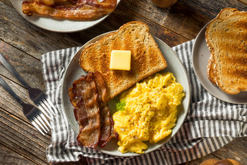 Homemade American Scrambled Egg Breakfast with Bacon