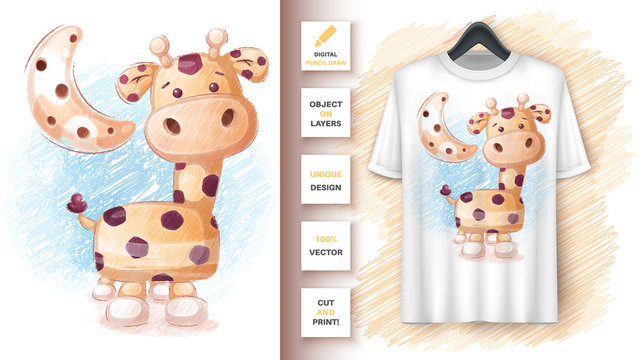 Pencil giraffe poster and merchandising.