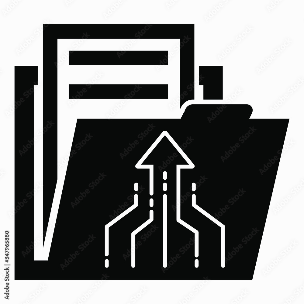 Poster folder and arrow icon. development documentation. list of new ideas. illustration of a brain attack.
