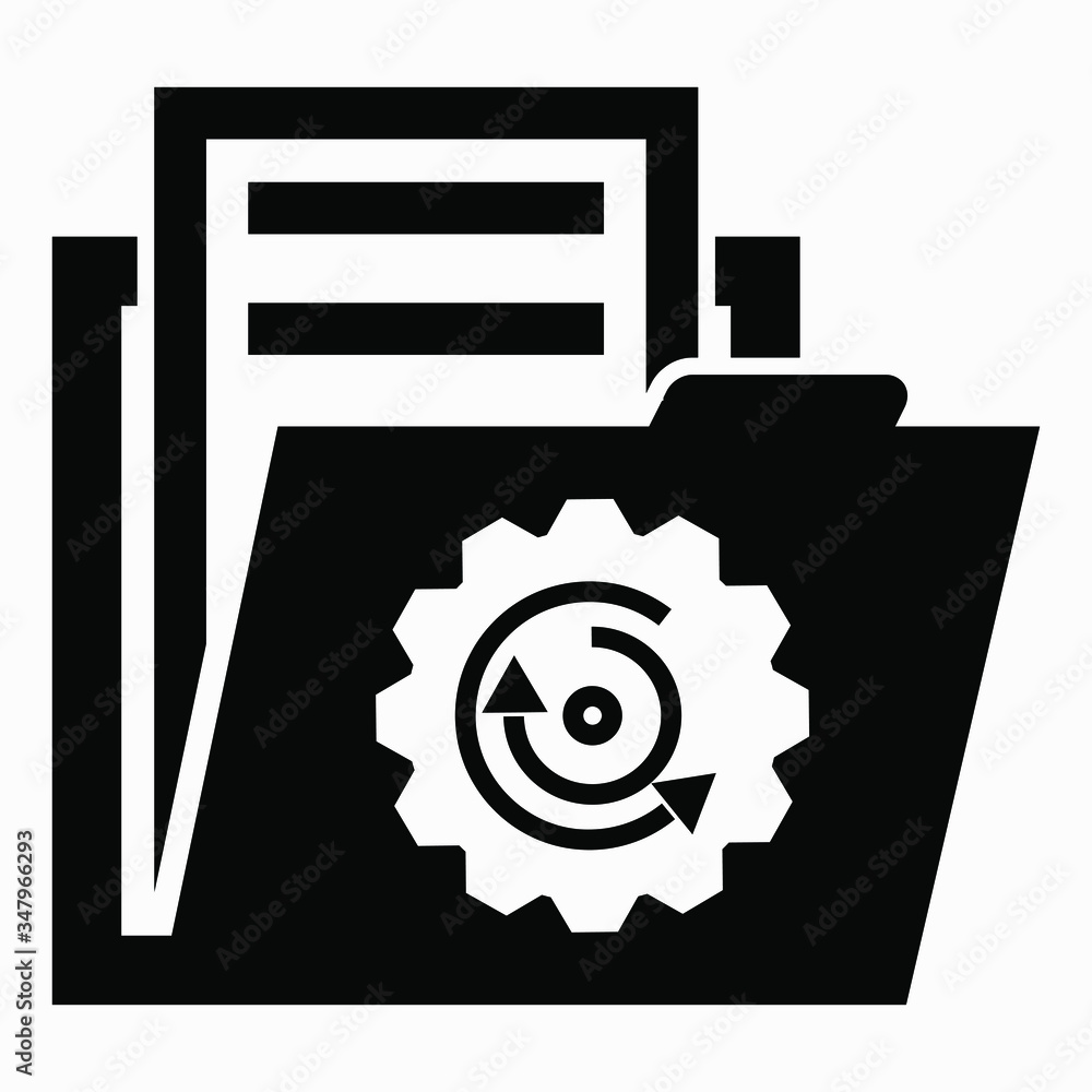 Poster folder and settings icon. system installation. type of folder. configuration. vector icon.