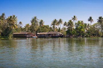 Fototapeta na wymiar Houseboat on Kerala backwaters in Alleppey, India..