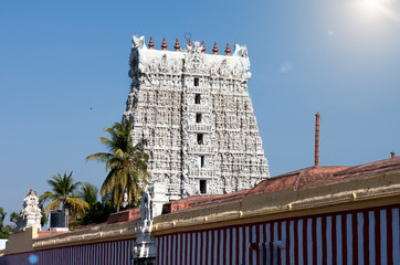 Thanumalayan Temple, also called Sthanumalayan Temple, White color ornate Hindu temple in the...