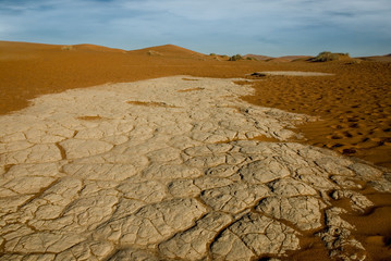 dry landscape with cracked earth dead vlei namibia