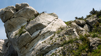 View of the Sokolich Mountains Reserve and rock stones in Olsztyn. A free space for an inscription