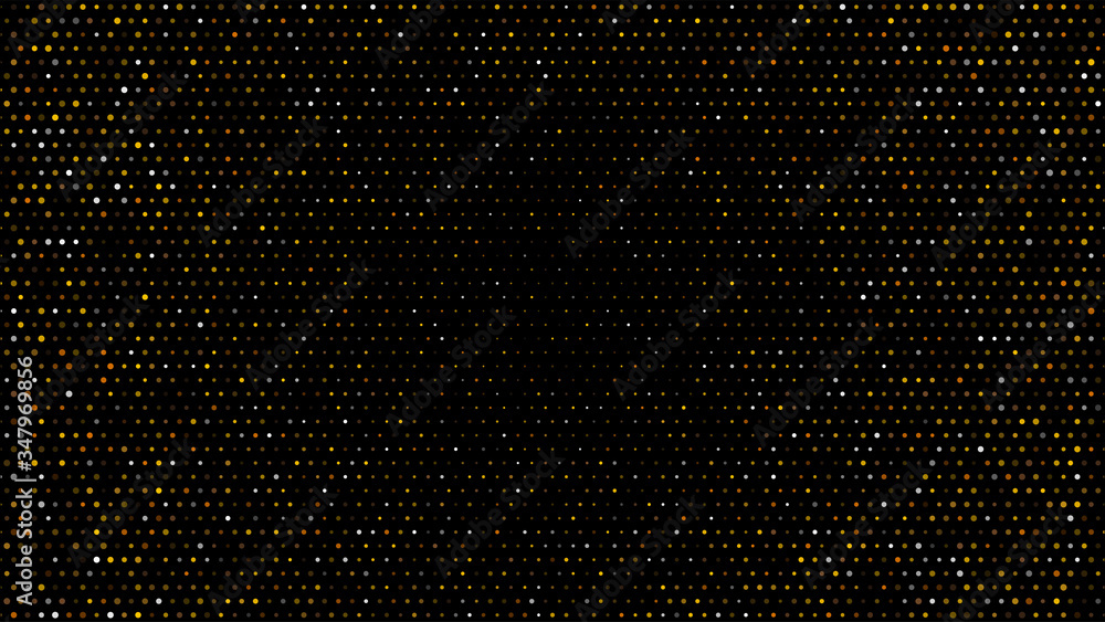 Poster gold and silver halftone black background. vector golden glitter circle with dotted sparkles or half