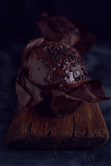 Chocolate muffin on dark background