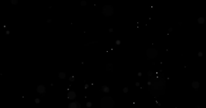 Dust particles on black background, seamless 3D effect. Abstract dust particles with white light bokeh, snow glare and flare sparkles