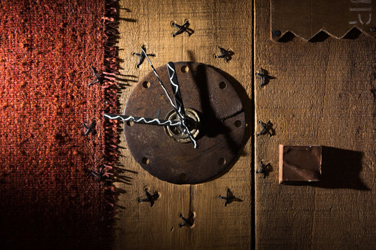 Chocolate in rustic setting and wood