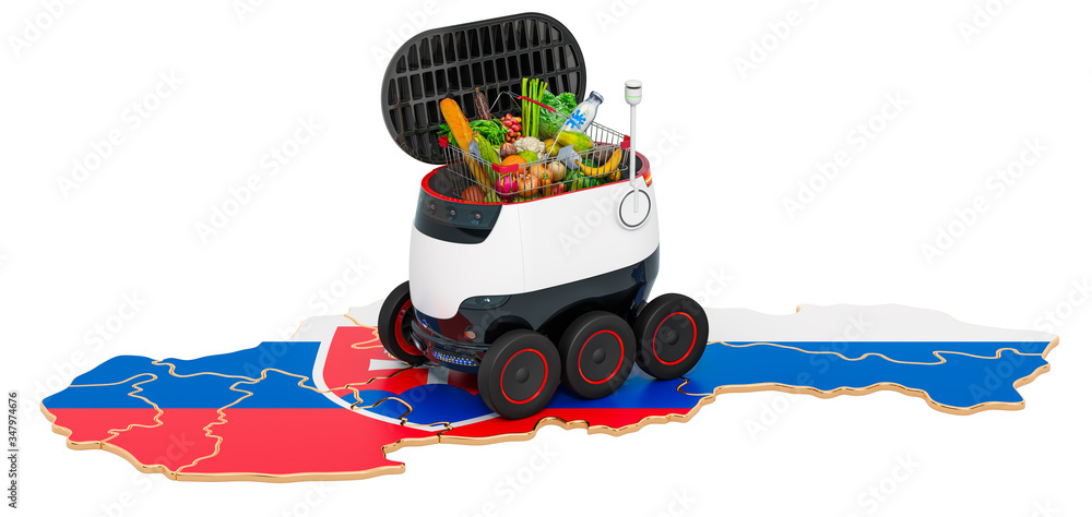 Aufkleber autonomous delivery robot in slovakia, 3d rendering