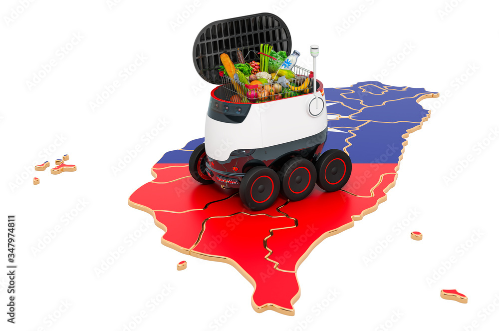 Poster autonomous delivery robot in taiwan, 3d rendering