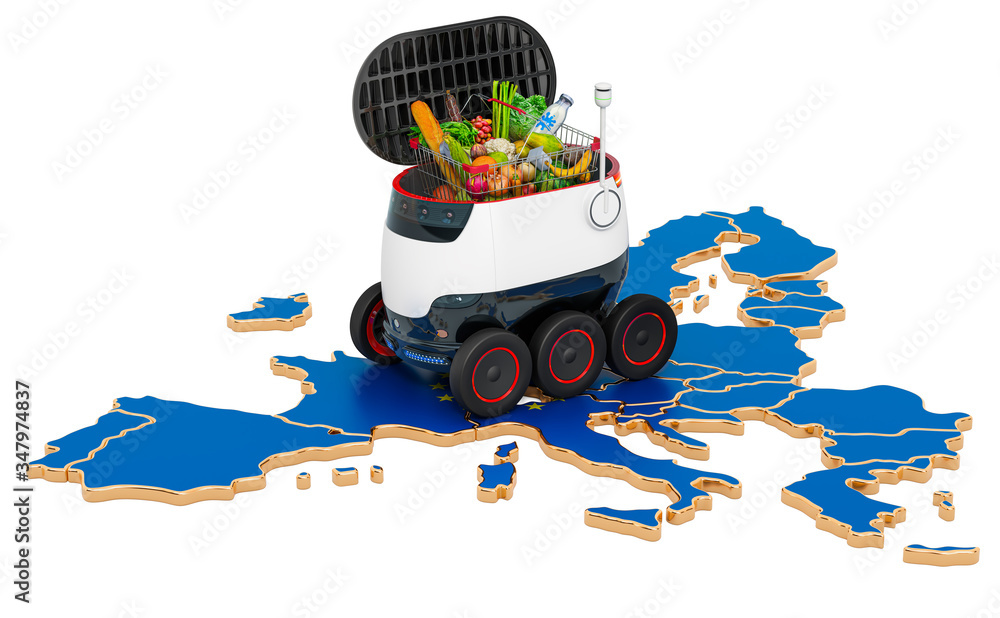 Aufkleber autonomous delivery robot in the european union, 3d rendering
