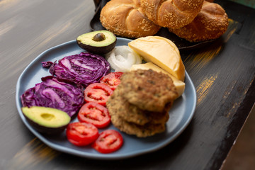 Purple cabbage with meat and bread