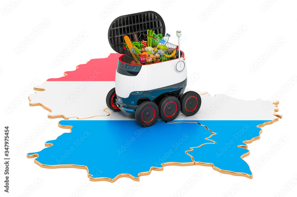 Poster autonomous delivery robot in luxembourg, 3d rendering