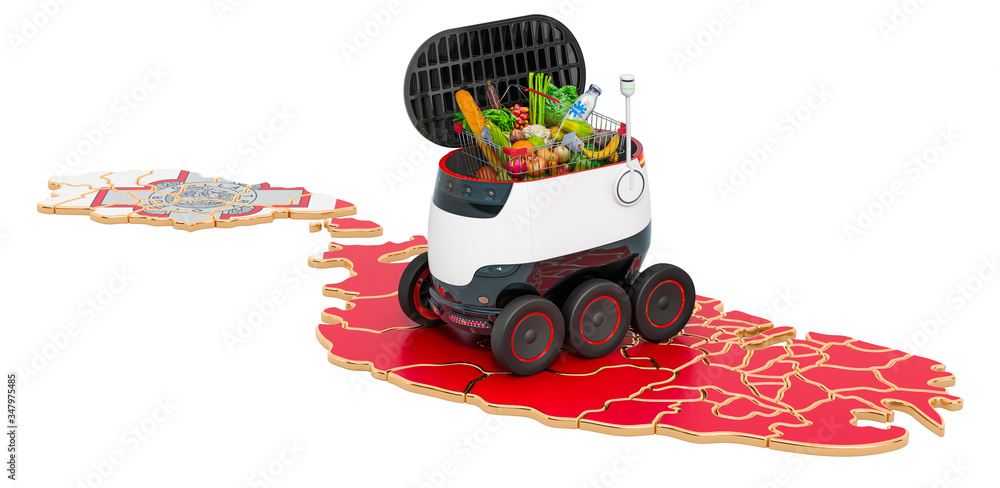 Poster autonomous delivery robot in malta, 3d rendering