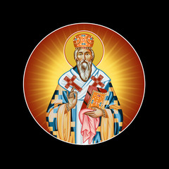 Basil of Ostrog. Round illustration, clip art in Byzantine style isolated - obrazy, fototapety, plakaty