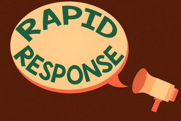Handwriting text writing Rapid Response. Conceptual photo Medical emergency team Quick assistance during disaster Megaphone make an Announcement Relay message Empty Blank Speech Balloon