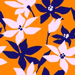 Gordijnen Artistiek naadloos patroon met abstracte bloemen. Modern ontwerp © Nadezda Grapes