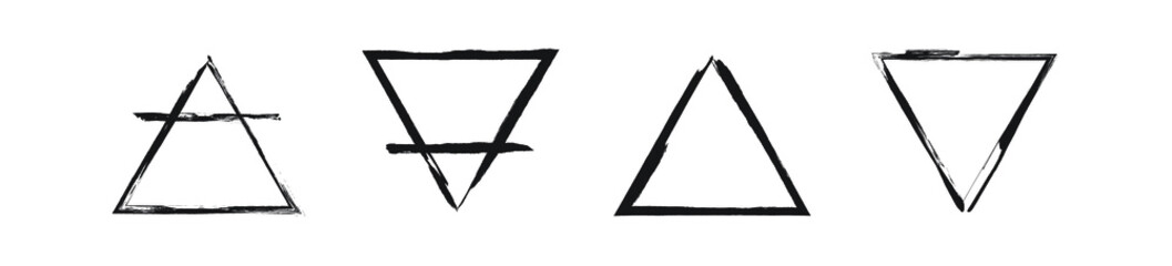 The glyphs of the four basic elements. Set of the Alchemical symbols. Black ink handwriting. Vector	