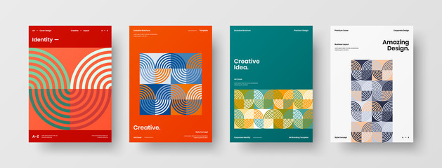 Company identity brochure template collection. Business presentation vector A4 vertical orientation front page mock up set. Corporate report cover abstract geometric illustration design layout bundle.