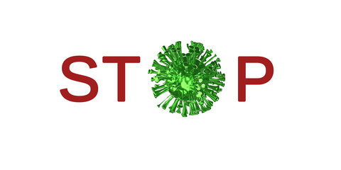 Stop the coronavirus, a 3d illustration with glowing green virus cell