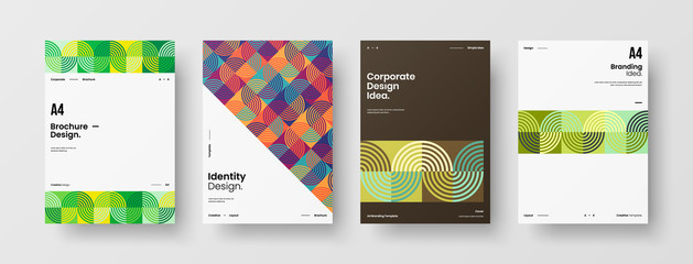 Company identity brochure template collection. Business presentation vector A4 vertical orientation front page mock up set. Corporate report cover abstract geometric illustration design layout bundle.