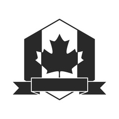 canada day, canadian flag maple leaf and ribbon emblem silhouette style icon