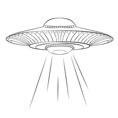 Vector spaceship. Hand drawn vector illustration of UFO spaceship isolated on white background. Science space object.