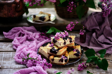 Blueberry cheesecake bars.style rustic