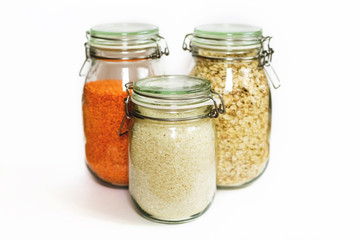 Zero waste. Food products on background table. Plastic free concept