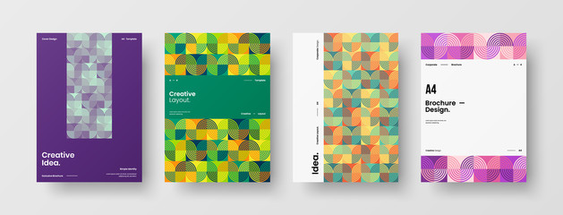 Company identity brochure template collection. Business presentation vector A4 vertical orientation front page mock up set. Corporate report cover abstract geometric illustration design layout bundle.