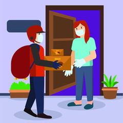 A man delivering a woman food orders