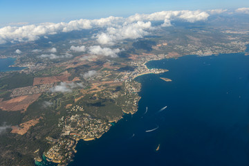 View of the skyline of Palma de Mallorca from air