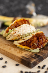 arepa with chicken, meat and pork. (Colombian and Venezuelan typical food)