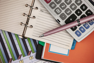 Items for business on bright colors in the office on the table