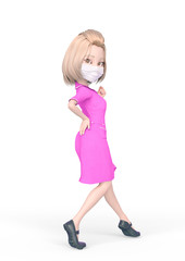 blond nurse cartoon wearing mask is doing a pin up pose