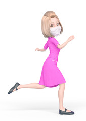 blond nurse cartoon wearing mask is running late