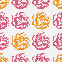 A multi-colored seamless pattern made by a brush. A hand-drawn pattern of leaves and flowers. Simple nature style. Vector eps illustration.