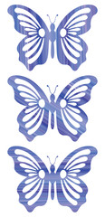 Vector illustration of purple toned butterflies with stripe patterns.