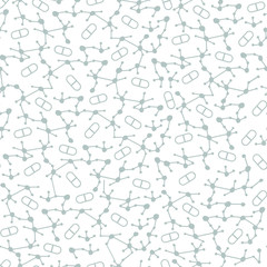 Seamless pattern of molecular structures. DNA strand, genetic engineering, neural network, innovation technology.
