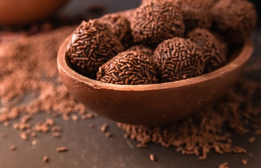 Chocolate Easter Egg filled with brigadeiro (brigadier), Goumert egg chocolate tradition in Brazil. 