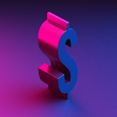 dollar sign on a rough surface in the red-blue light_3d illustration