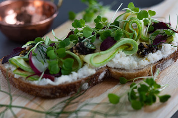 Toast with chestnut curd and zucchini. Healthy food