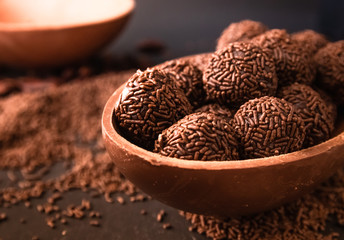 Chocolate Easter Egg filled with brigadeiro (brigadier), Goumert egg chocolate tradition in Brazil. 