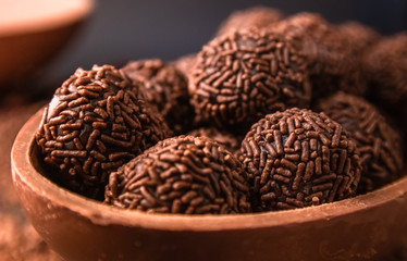 Chocolate Easter Egg filled with brigadeiro (brigadier), Goumert egg chocolate tradition in Brazil. 