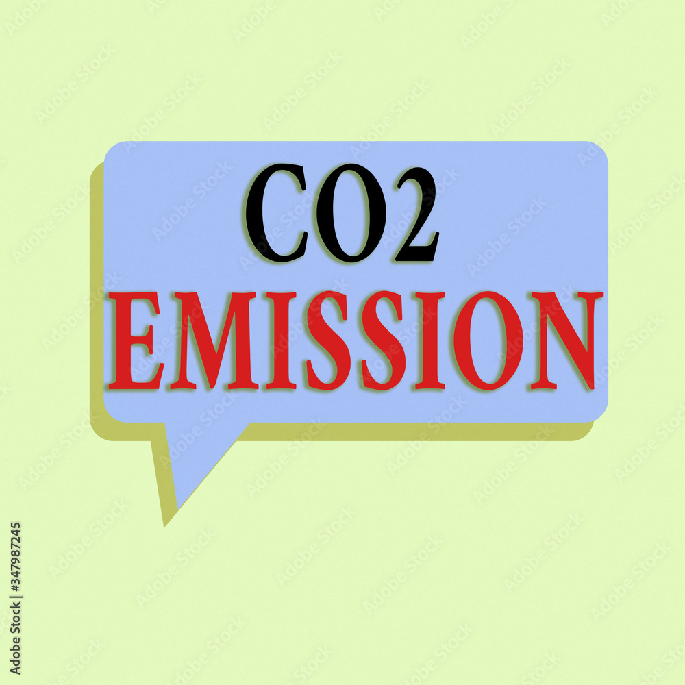 Aufkleber writing note showing co2 emission. business concept for releasing of greenhouse gases into the atmos