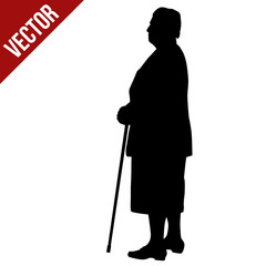 Silhouette of a elderly woman with cane