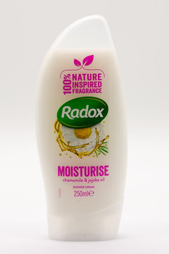 Irvine, Scotland, UK - June 22, 2020: Radox shower soap with relevant symbols on recycling and chemical content