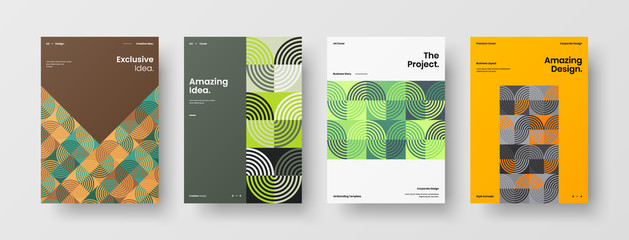 Company identity brochure template collection. Business presentation vector A4 vertical orientation front page mock up set. Corporate report cover abstract geometric illustration design layout bundle.